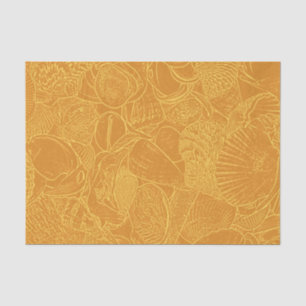 Papel De Seda Conchas de playa costeras decoupage dorado amarill
