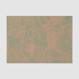 Papel De Seda Conchas de playa costeras verde naranja decoupage