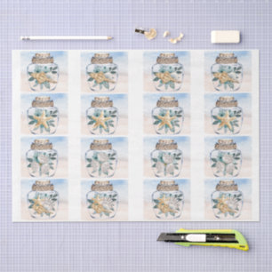 Papel De Seda Conchas Florales Costeras en un Frasco Decoupage