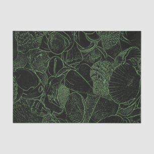 Papel De Seda Conchas Marinas Playa Océano Verde Negro Boceto