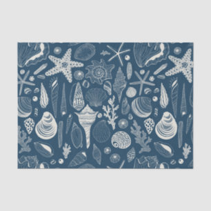 Papel De Seda Conchas marinas sobre azul oscuro