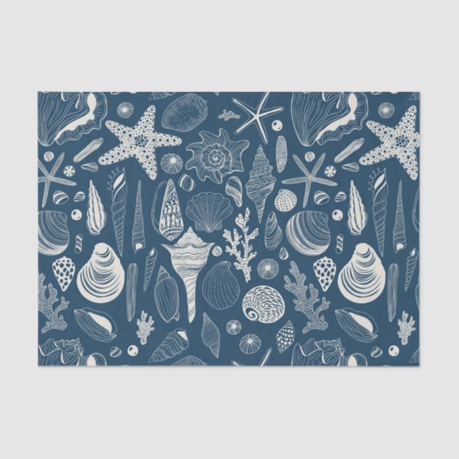 Papel De Seda Conchas marinas sobre azul oscuro (Anverso)