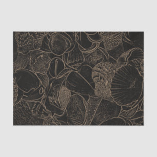 Papel De Seda Conchas Sepia Negro Arte Antiguo Océano Playa