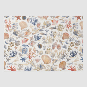 Papel De Seda Conchas Tropicales & Motivo de Arrecife de Coral