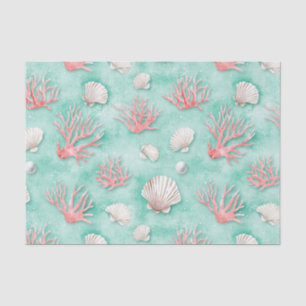 Papel De Seda Conchas y olas del océano Patrón (12)