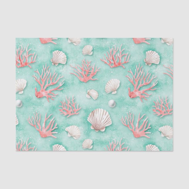 Papel De Seda Conchas y olas del océano Patrón (12) (Anverso)