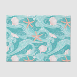 Papel De Seda Conchas y olas del océano Patrón (13)