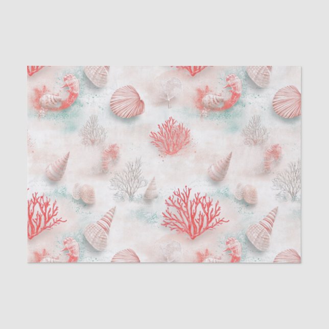 Papel De Seda Conchas y olas del océano Patrón (7) (Anverso)