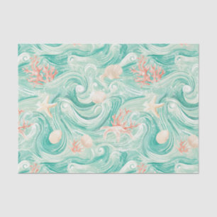 Papel De Seda Conchas y olas del océano Patrón (8)