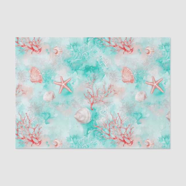 Papel De Seda Conchas y olas del océano Patrón (9) (Anverso)