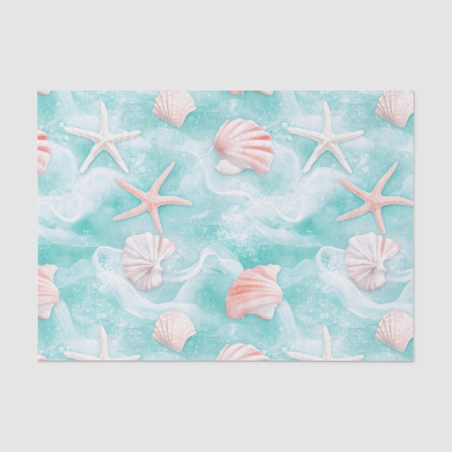 Papel De Seda Conchas y patrón de olas del océano (1) (Anverso)