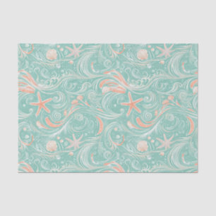 Papel De Seda Conchas y patrón de olas del océano (4)