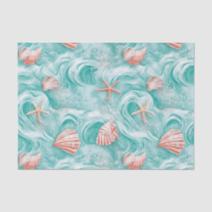 Papel De Seda Conchas y patrón de olas del océano (5)