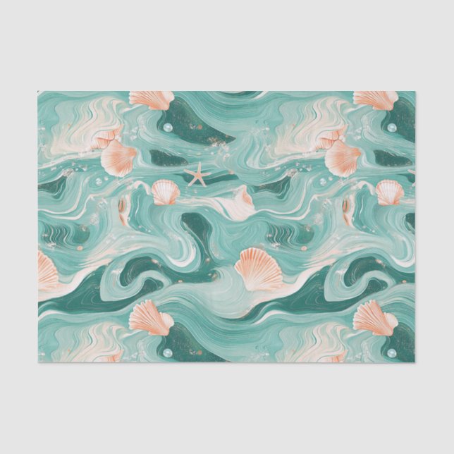 Papel De Seda Conchas y patrón de olas del océano (6) (Anverso)