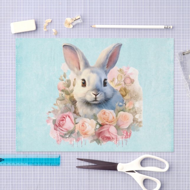 Papel De Seda Conejito con una Guirnalda de Rosas Adorable (Artesanía)
