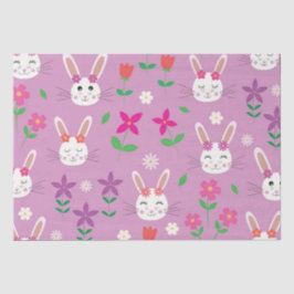 Papel De Seda Conejito de Pascua lindo con flores rosadas naranj