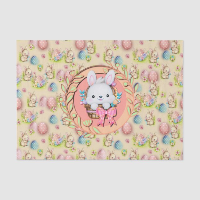 Papel De Seda Conejito de Pascua sentado en la cesta (Anverso)