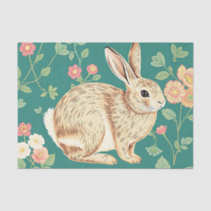 Papel De Seda Conejito Lindo Patrón Floral Teal