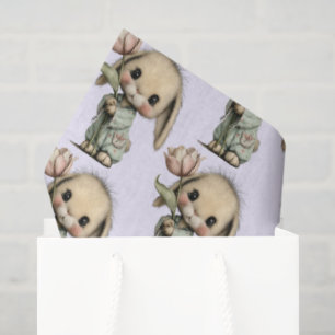 Papel De Seda Conejito Lindo Sosteniendo un Patrón de Tulipán