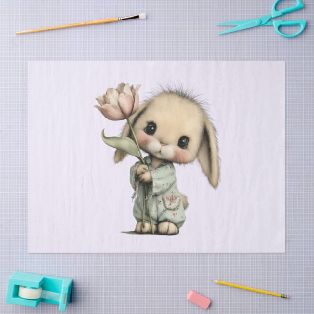 Papel De Seda Conejito Lindo Sosteniendo un Tulipán (Artesanía)