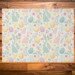 Papel De Seda Conejitos de Pascua con huevos pastel y helechos
