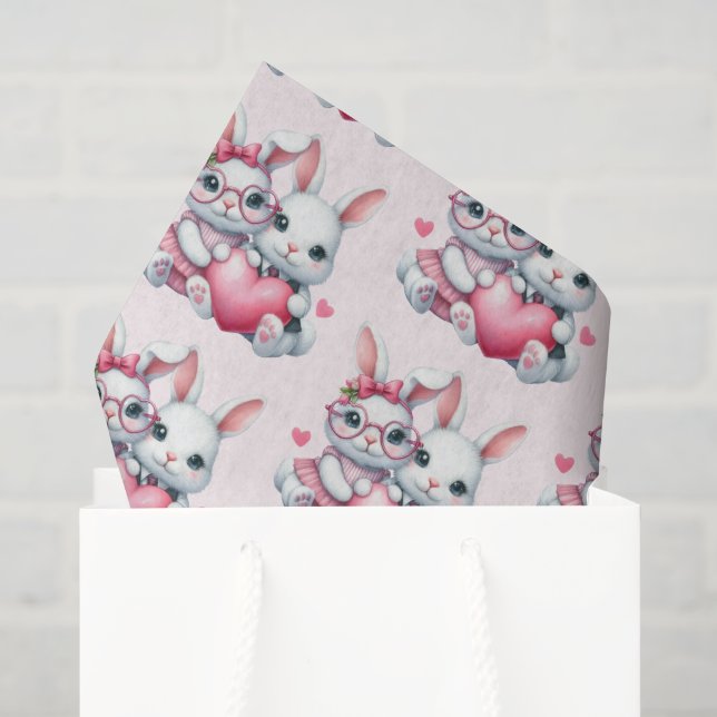 Papel De Seda Conejitos lindos compartiendo un patrón de corazón (Bolsa de regalo)