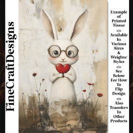 Papel De Seda Conejo blanco, gafas y un corazón rojo por 2 desco