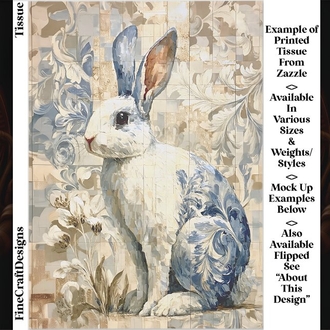 Papel De Seda Conejo Blanco, Patrón Floral Azul EC4L Decoupage (Subido por el creador)