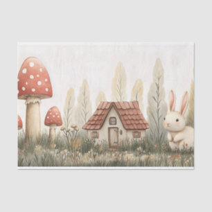 Papel De Seda Conejo, cabaña, hongos, arte de hadas