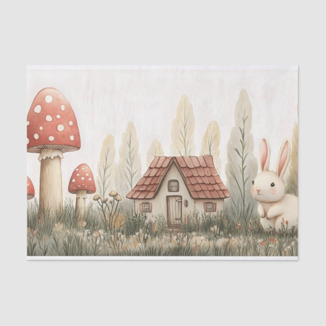 Papel De Seda Conejo, cabaña, hongos, arte de hadas (Anverso)