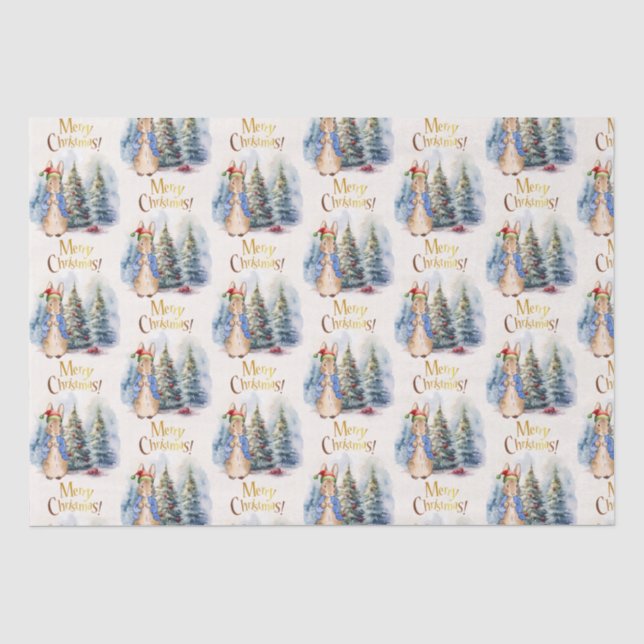 Papel De Seda Conejo clásico árbol de Navidad alegre (Anverso)