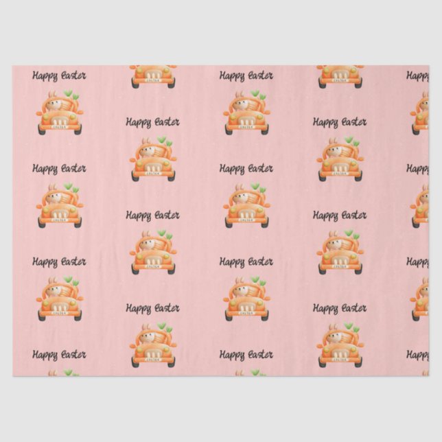 Papel De Seda Conejo de chofer Feliz Pascua en rosa (Anverso)