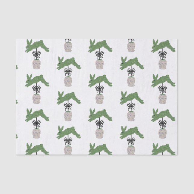 Papel De Seda Conejo de conejo verde Topiary Ginger tarros (Anverso)