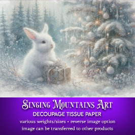 Papel De Seda Conejo de nieve en acuarela en decoupage de bosque