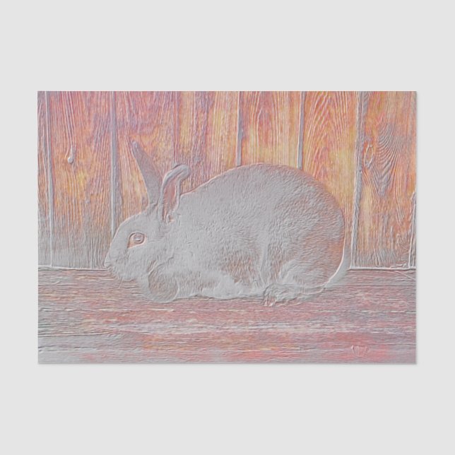 Papel De Seda Conejo de Pascua blanco naranja Arte de madera (Anverso)