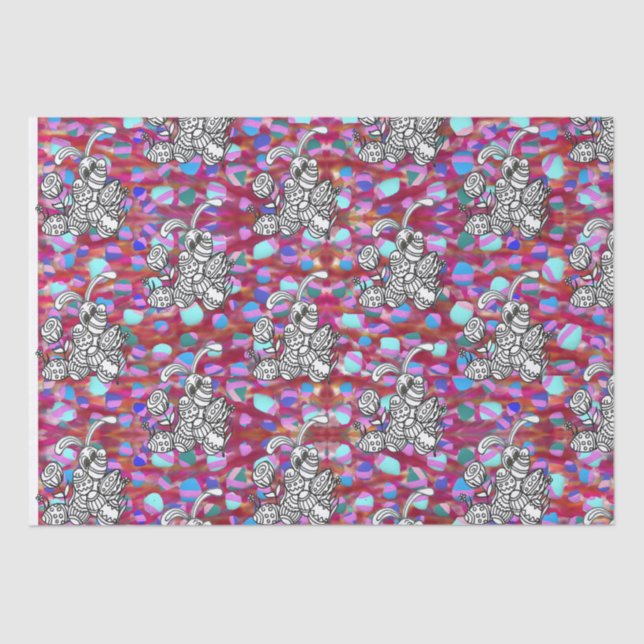 Papel De Seda Conejo de Pascua con huevos en rojo (Anverso)