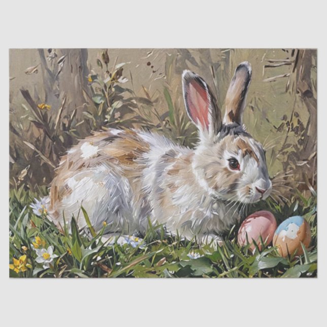 Papel De Seda Conejo de Pascua con lazo floral y huevos (Anverso)
