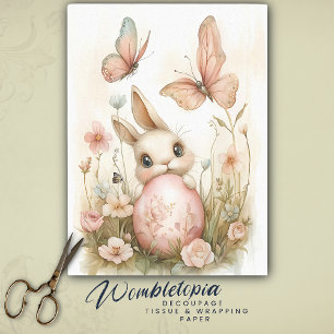 Papel De Seda Conejo de Pascua con mariposas rosadas