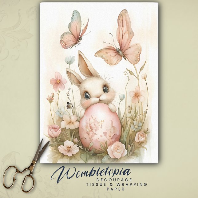 Papel De Seda Conejo de Pascua con mariposas rosadas (Subido por el creador)