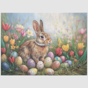 Papel De Seda Conejo de Pascua con Tulipanes Coloridos Decoupage
