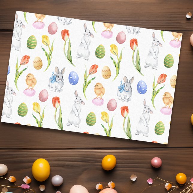 Papel De Seda Conejo de Pascua de acuarela tulipán de primavera (Subido por el creador)