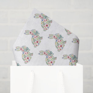 Papel De Seda Conejo de Pascua de flores silvestres rosadas y az