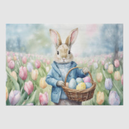 Papel De Seda Conejo de Pascua en un prado de tulipanes