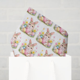 Papel De Seda Conejo de Pascua vintage con acuarela rosa