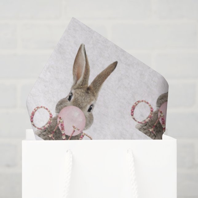 Papel De Seda Conejo de primer cumpleaños soplando chicle rosa (Bolsa de regalo)