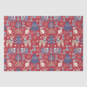 Papel De Seda Conejo de renos rojo escandinavo