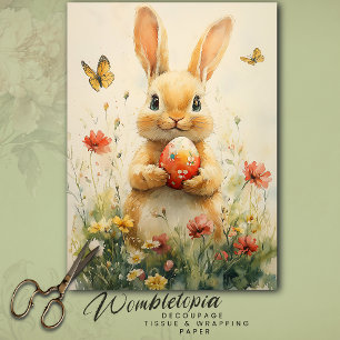 Papel De Seda Conejo de Semana Santa con huevo en flores silvest