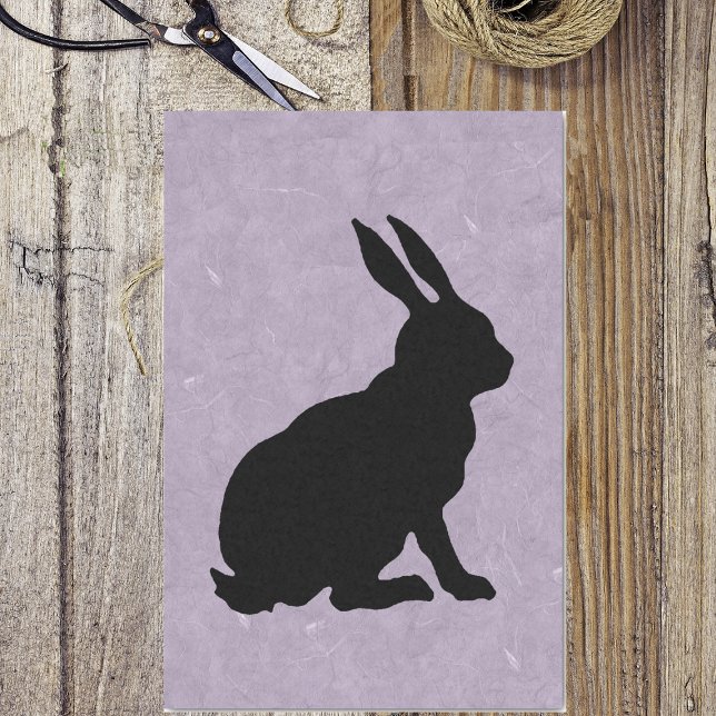 Papel De Seda Conejo de Semana Santa de Conejo Negro (Black silhouette of sitting Easter bunny on marbled pretty purple tissue paper wrapping for gift.)