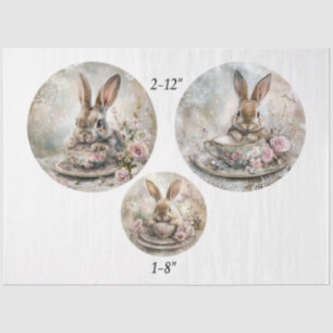Papel De Seda Conejo de taza de té decoupage 12" y 8" redondos