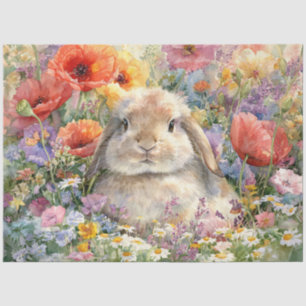 Papel De Seda Conejo Decoupage entre Flores Silvestres